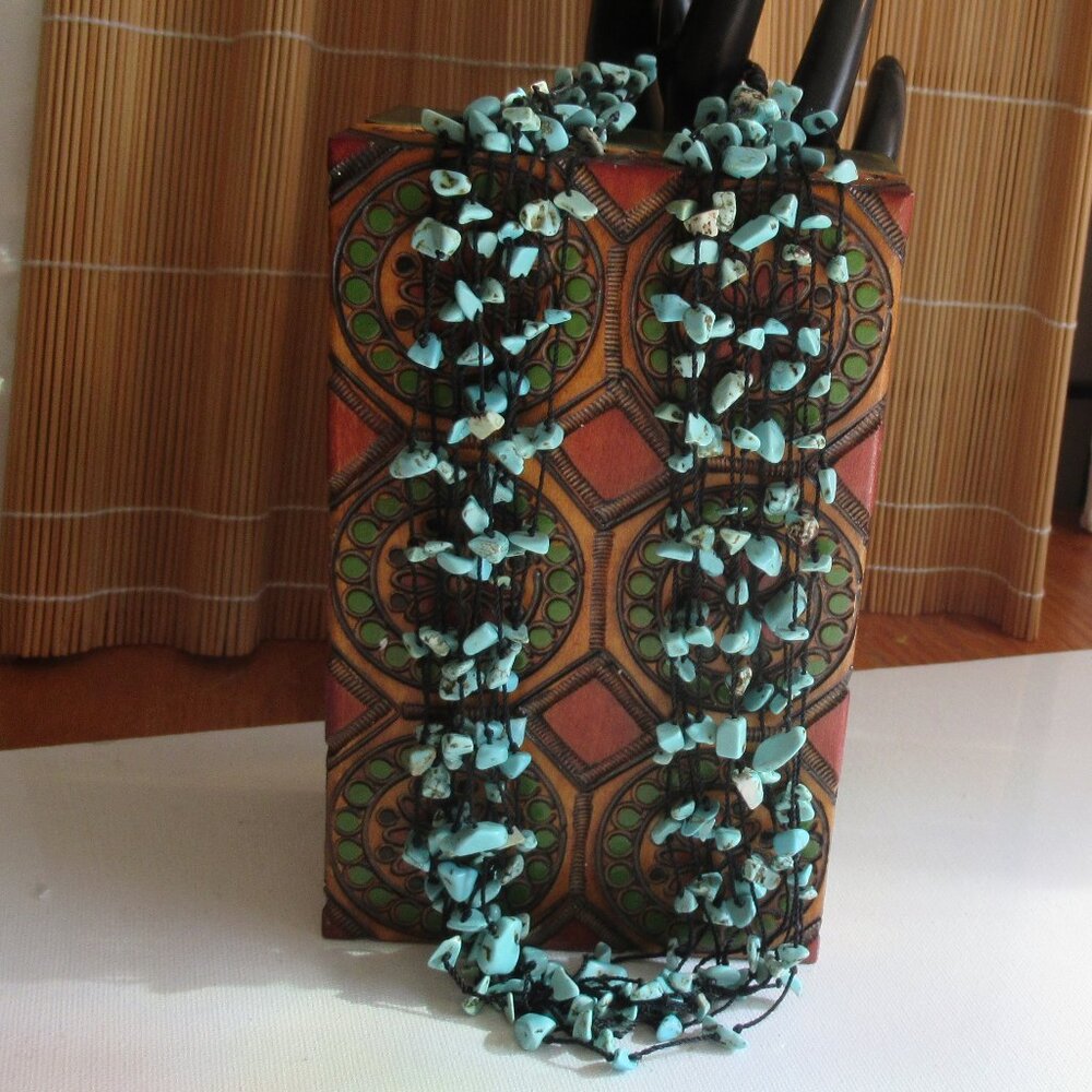 10 Strand, 21" Turquoise Chip Necklace, Button Closure, Authentic, Shaman